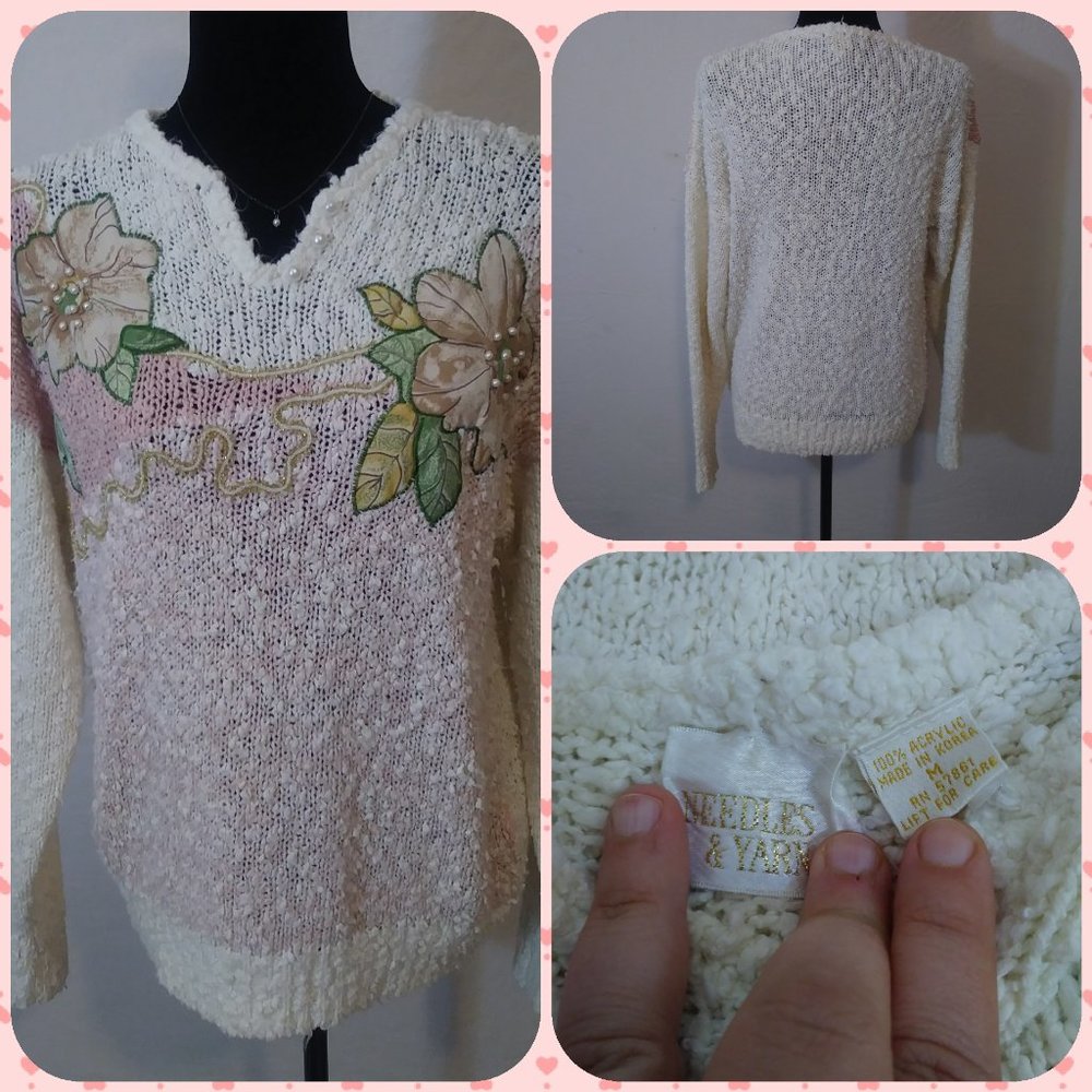 Med Needle and Yarn handcrafted flower Sweater